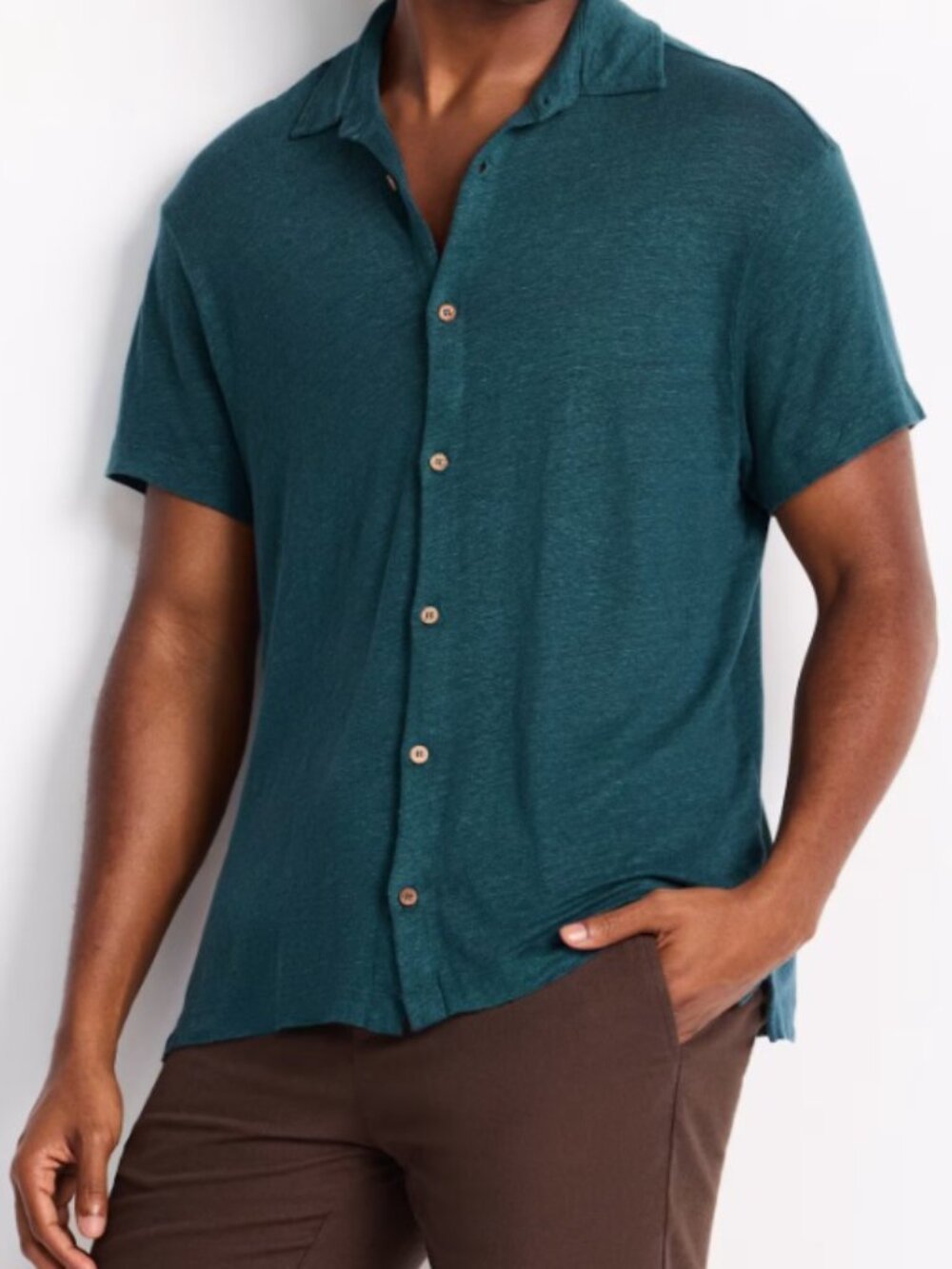 Alex Crane LINEN Knit Ola Button-Down Shirt in Teal Green XL